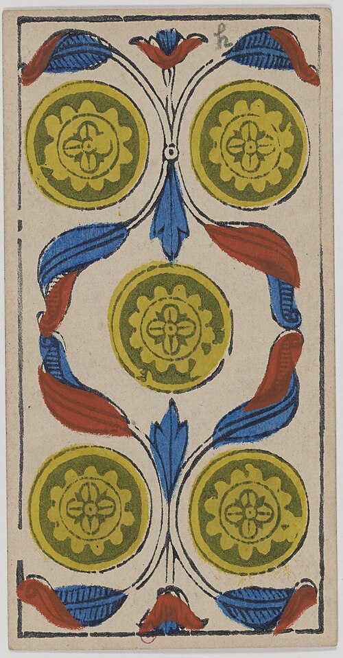 Cinco de Ouros · Tarô de Marselha histórico